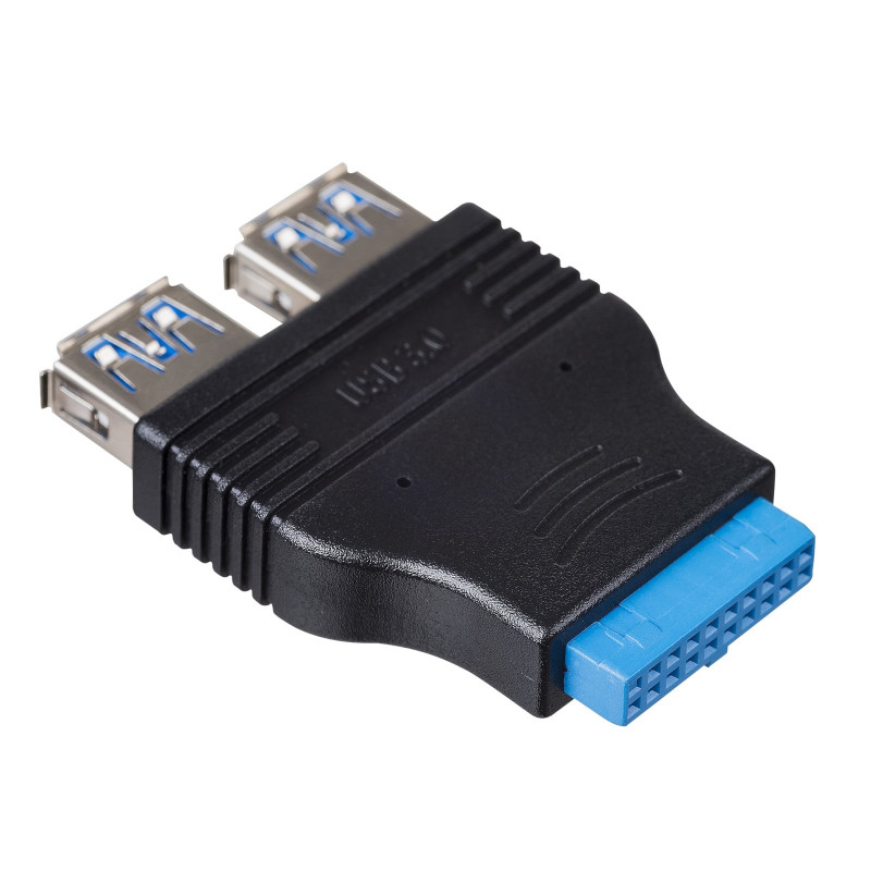 Akyga AK-CA-58 iekšējais USB 3.0 19 kontaktu ligzdas (F) uz 2x USB-A 3.0 (F) adapteris
