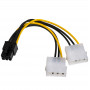 Akyga AK-CA-13 2x Molex (M) uz PCIe 6-pin (F) barošanas adaptera kabelis, 15 cm
