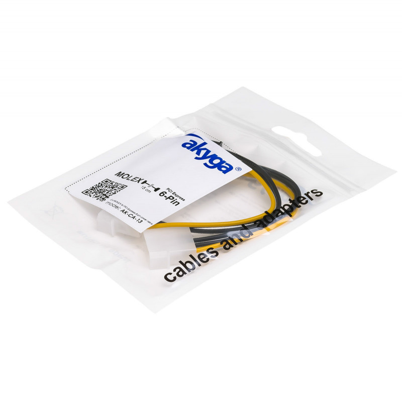 Akyga AK-CA-13 2x Molex (M) uz PCIe 6-pin (F) barošanas adaptera kabelis, 15 cm
