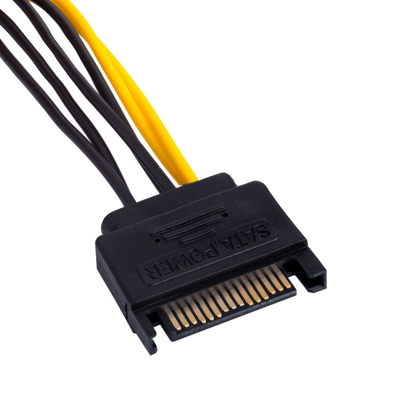 Akyga AK-CA-30 SATA barošanas (M) uz PCIe 6 kontaktu (F) adaptera kabelis, 15 cm