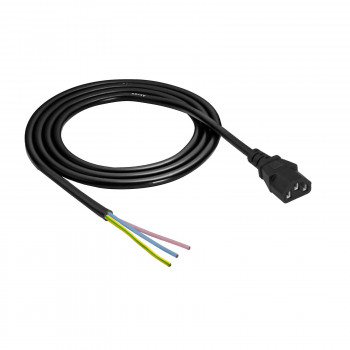 Akyga AK-OT-02A strāvas kabelis IEC C13 – atvērts gals, CCA 3 x 0,5 mm², 1,5 m, melns