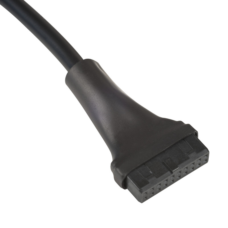 Akyga AK-CA-75 iekšējais USB 2.0 9 kontaktu (M) uz USB 3.0 19 kontaktu (F) mātesplates adaptera kabelis, 20 cm, melns