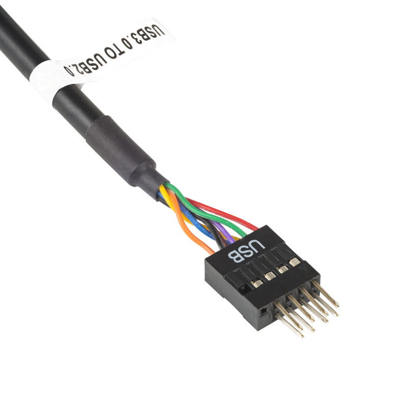 Akyga AK-CA-75 iekšējais USB 2.0 9 kontaktu (M) uz USB 3.0 19 kontaktu (F) mātesplates adaptera kabelis, 20 cm, melns