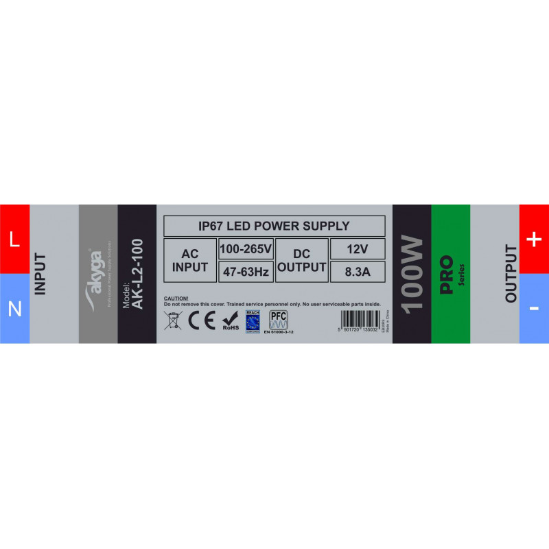Akyga AK-L2-100 hermētisks impulsu LED barošanas bloks 12 V, 8,3 A, 100 W, IP67
