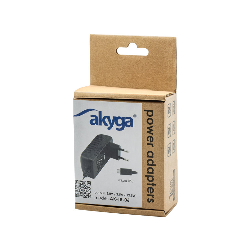 Universālais barošanas adapteris Akyga AK-TB-06 5.0V / 2.5A 12.5W micro USB B 1.1m