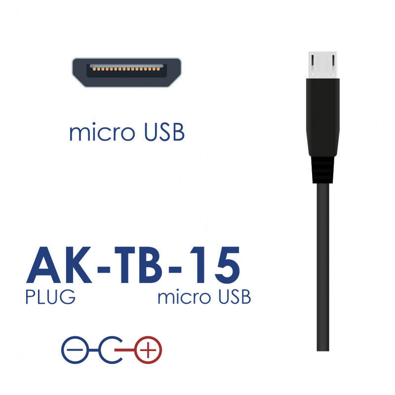 Universālais barošanas adapteris Akyga AK-TB-15 5.0V / 3.0A 15W micro USB B 1.0m