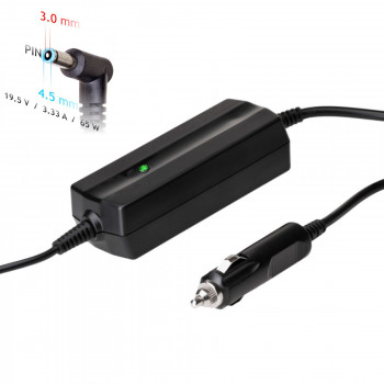 Akyga AK-ND-40 auto klēpjdatora lādētājs 19,5 V / 3,33 A, 65 W, 4,5 x 3,0 mm + tapa, saderīgs ar HP