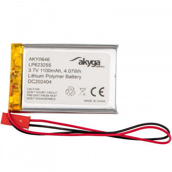 Akyga AKY0646 LP623255 Li-Po akumulators 3,7 V 1100 mAh ar PCM, JST 2,54 mm 2 kontaktu savienotāju, 150 mm vadiem