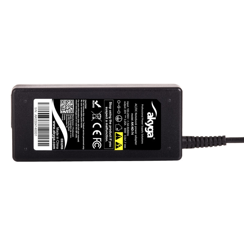 Akyga AK-ND-74 klēpjdatora lādētājs 20 V / 3,25 A, 65 W, 4,0 x 1,7 mm, 1,2 m, saderīgs ar Lenovo
