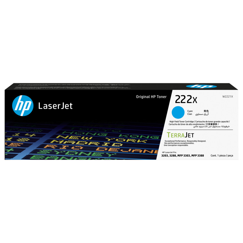 HP 222X W2221X oriģinālā LaserJet toneru kasetne ar lielu resursu, ciāna krāsā, līdz 2 500 lpp.