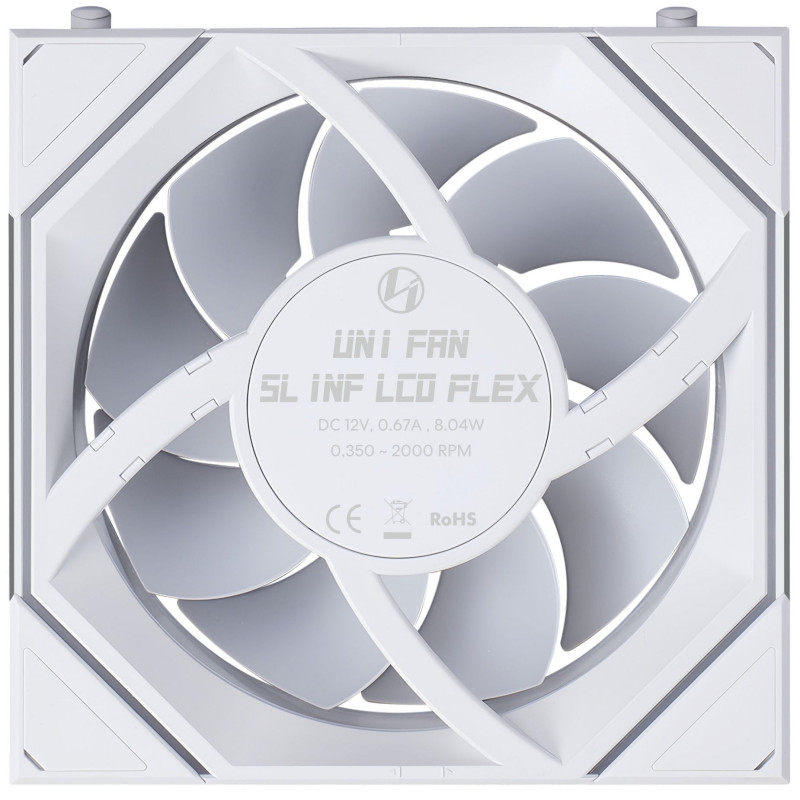 Lian Li UNI FAN SL-INF 120 FLEX LCD Wireless datora korpusa ventilators, ARGB un LCD, 120 mm, balts