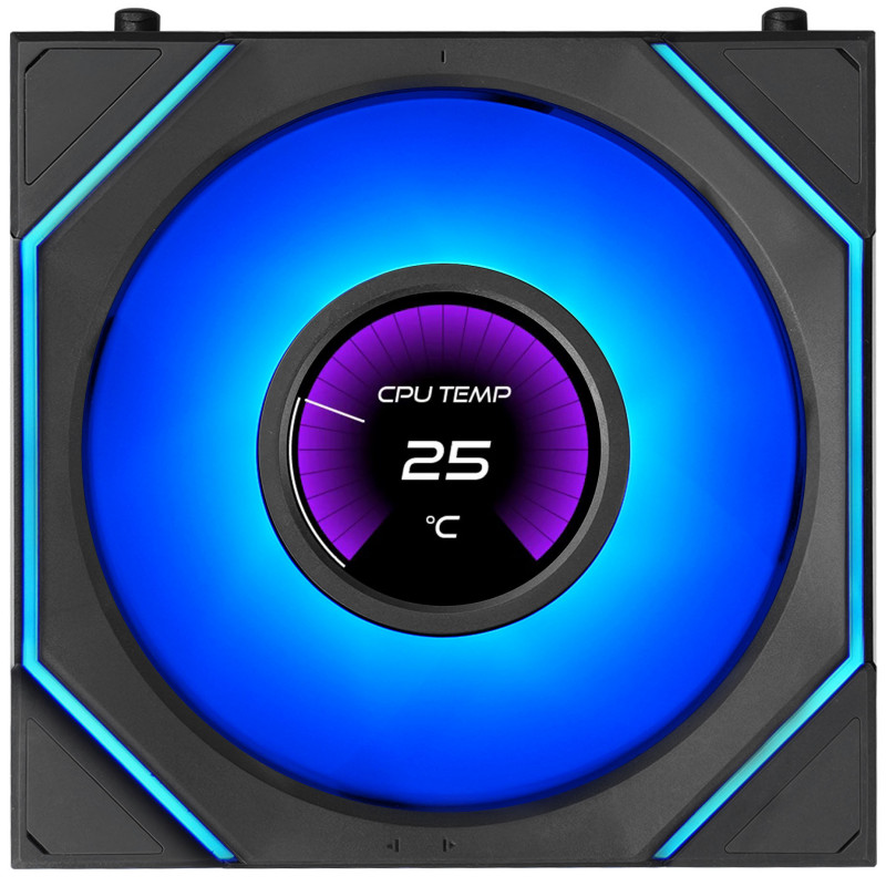 Lian Li UNI FAN SL-INF LCD FLEX Wireless datora korpusa ventilatori (3 gab.) ar kontrolieri, ARGB un LCD, Reverse Blade, 120 mm, melni