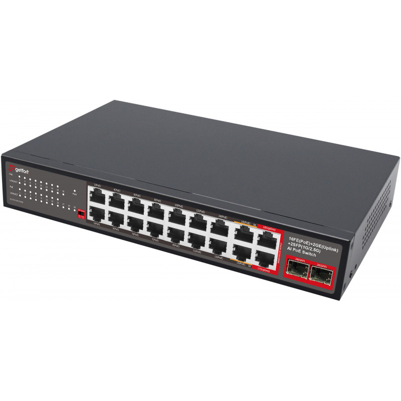 Getfort GF-120G-16P-240 PoE komutators, 16 x 10/100 PoE + 2 x GE + 2 x SFP, 240 W