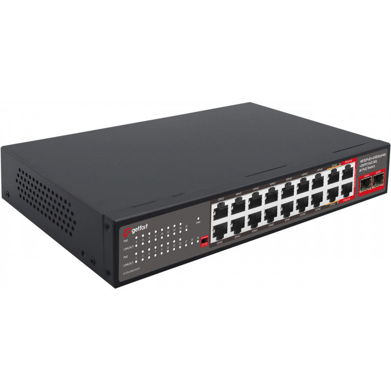 Getfort GF-120G-16P-240 PoE komutators, 16 x 10/100 PoE + 2 x GE + 2 x SFP, 240 W
