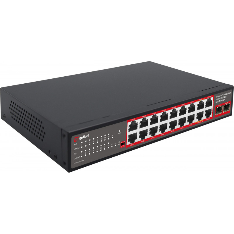 Getfort GF-220G-16P-240 PoE komutators, 16 x GE PoE + 2 x GE + 2 x SFP, 240 W