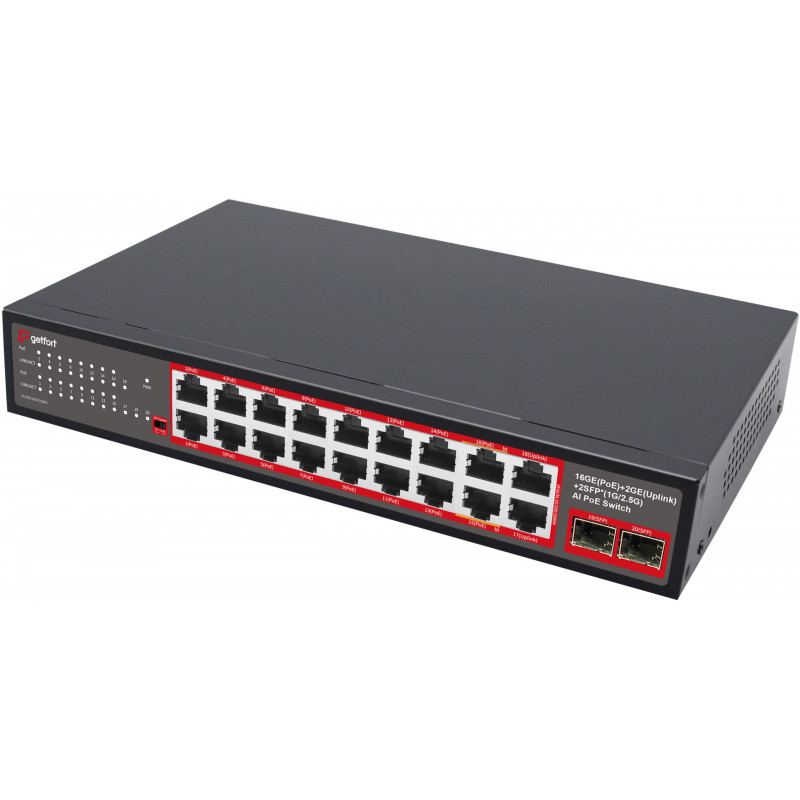 Getfort GF-220G-16P-240 PoE komutators, 16 x GE PoE + 2 x GE + 2 x SFP, 240 W