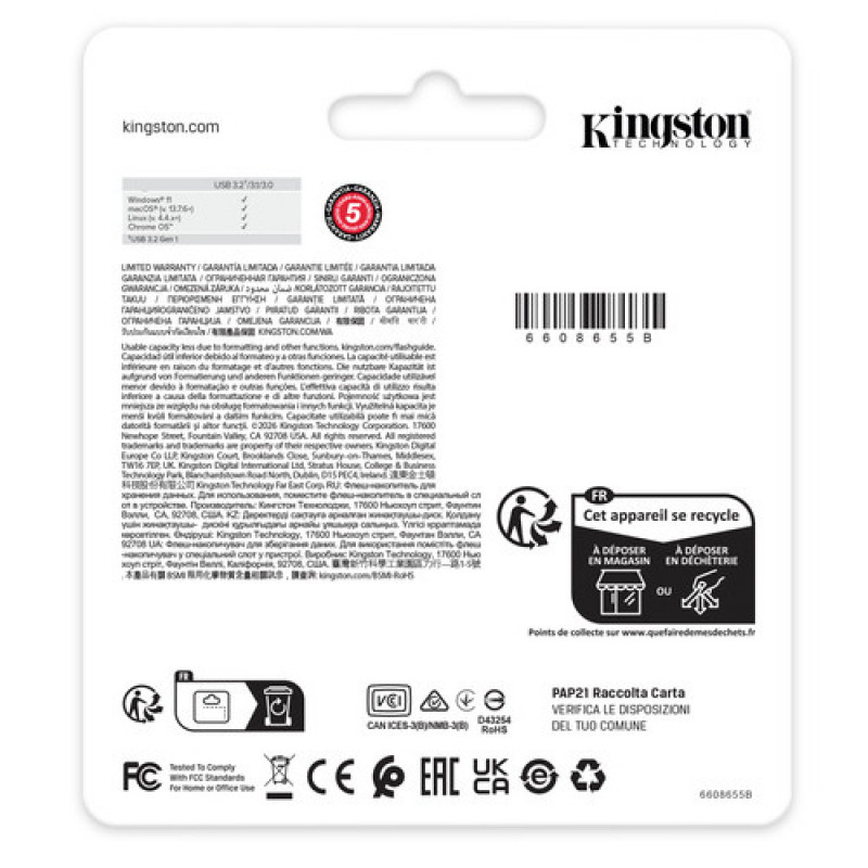 Kingston DataTraveler Kyson DTKNG2/128GB USB zibatmiņas disks, 128 GB, USB 3.2 Gen 1, metāla
