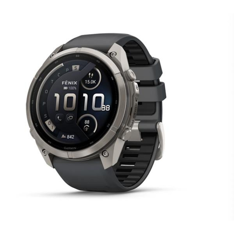 Garmin Fenix 9 Pro inReach viedpulkstenis, 51 mm, titāna korpuss, grafīta un melna silikona siksniņa