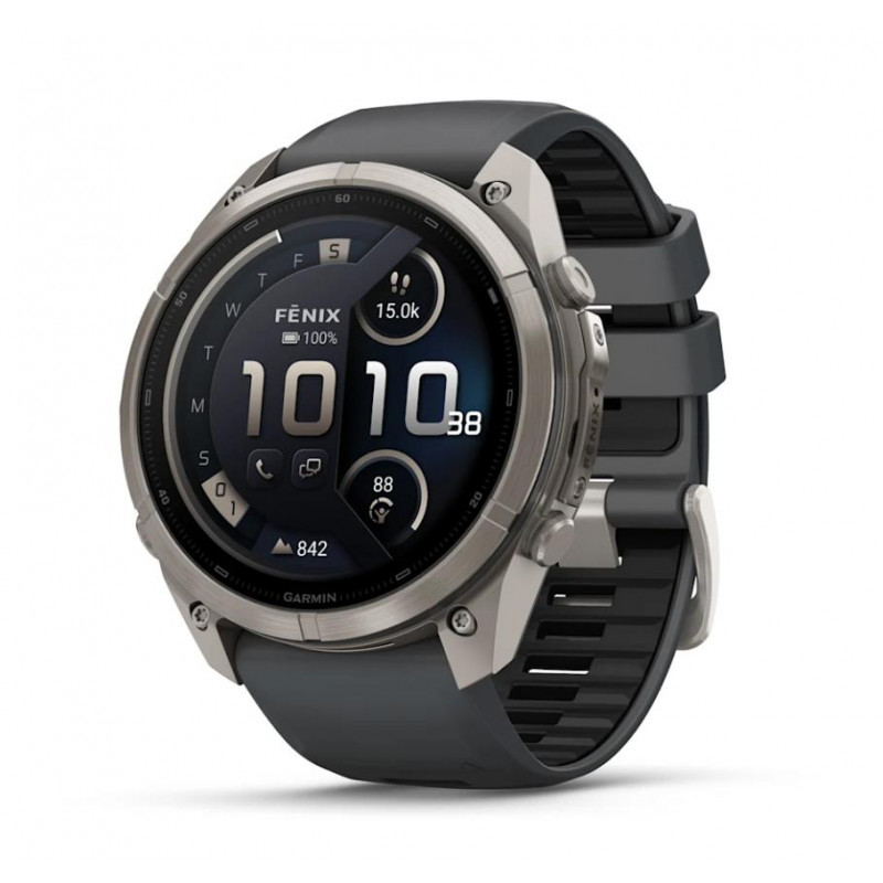 Garmin Fenix 9 Pro inReach viedpulkstenis, 51 mm, titāna korpuss, grafīta un melna silikona siksniņa