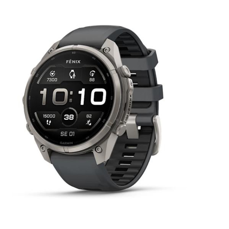 Garmin Fenix 9 Pro viedpulkstenis, 47 mm, titāna korpuss, grafīta un melna silikona siksniņa
