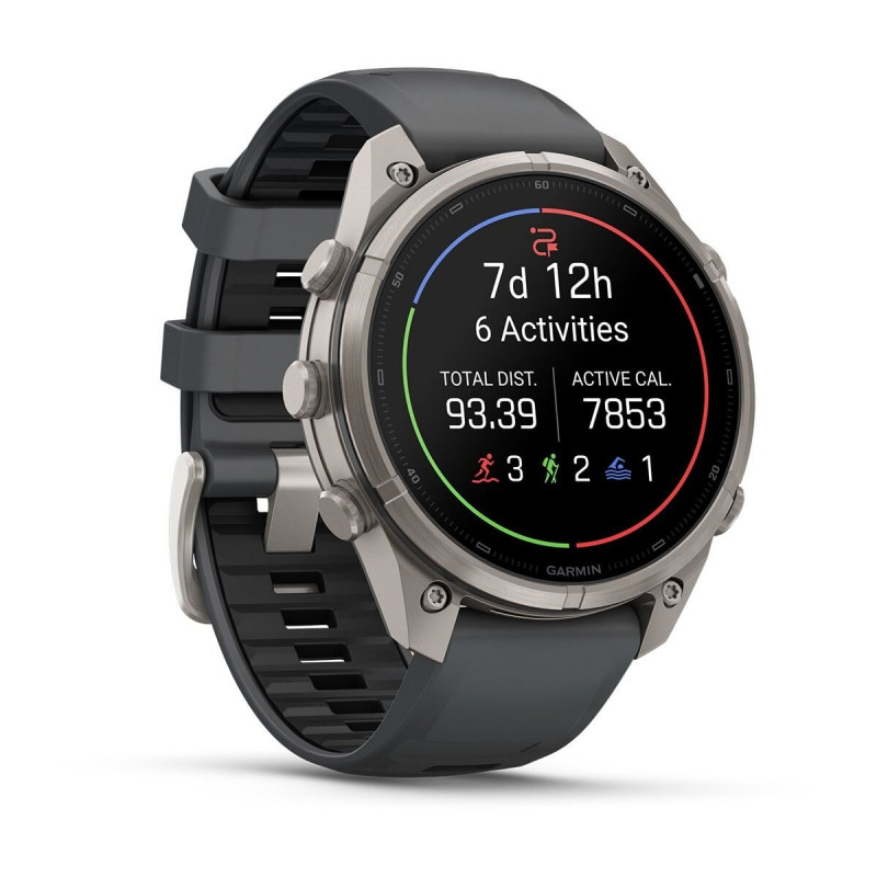 Garmin Fenix 9 Pro viedpulkstenis, 47 mm, titāna korpuss, grafīta un melna silikona siksniņa