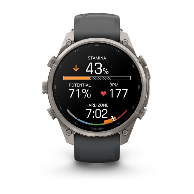 Garmin Fenix 9 Pro viedpulkstenis, 47 mm, titāna korpuss, grafīta un melna silikona siksniņa