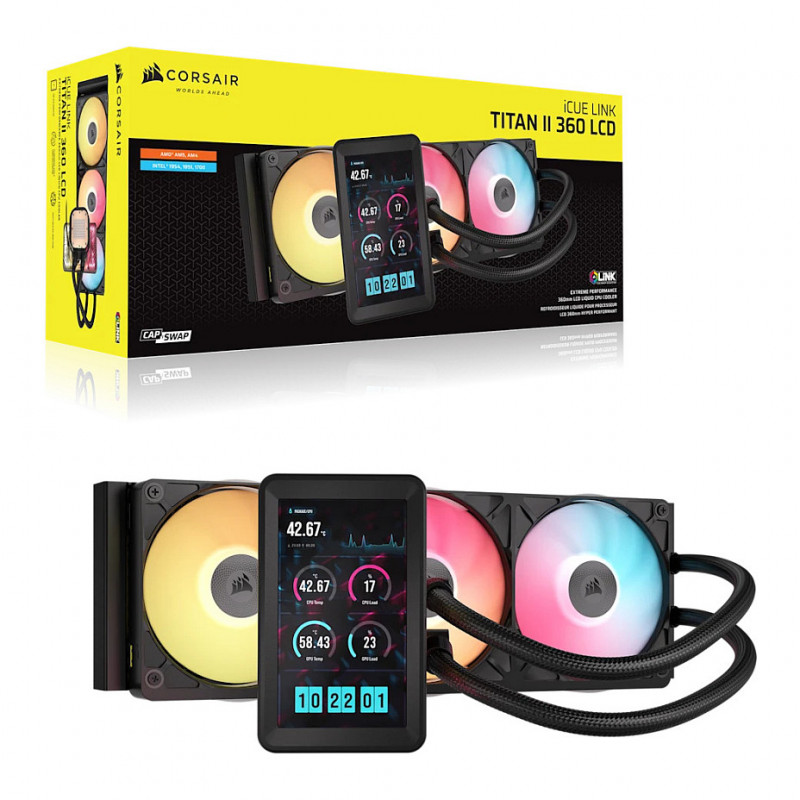 Corsair iCUE LINK TITAN II 360 RX LCD viss vienā šķidruma dzesētājs, 360 mm, RGB, melns, CW-9061045-WW