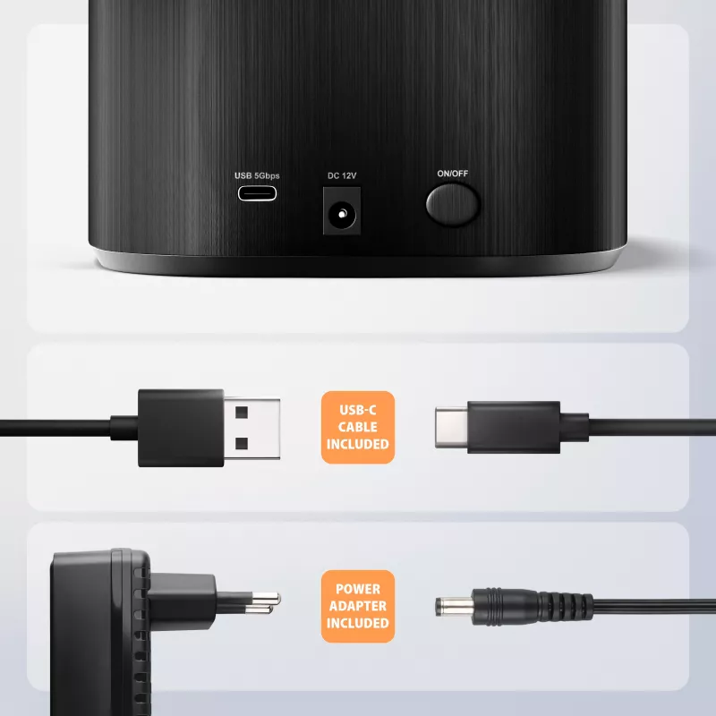 Axagon ADSA-SC dokošanas stacija 2,5/3,5 collu SATA diskiem ar klonēšanu, USB-C 5 Gbps