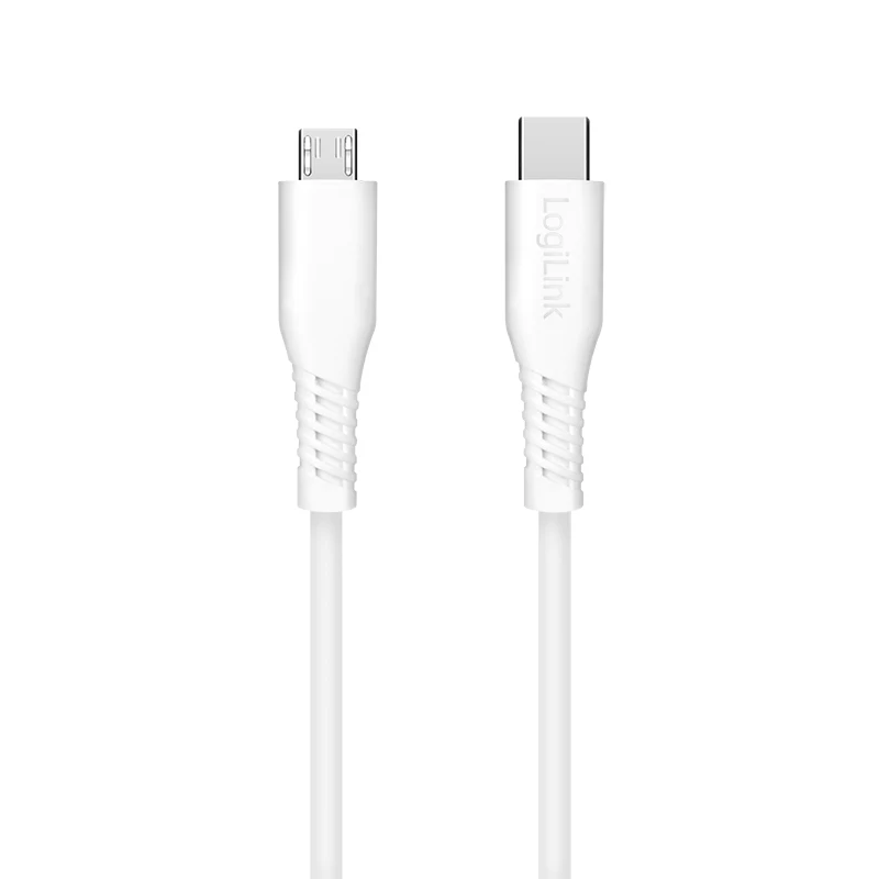 LogiLink CU0241 USB 2.0 Type-C vads, USB-C spraudnis – micro USB spraudnis, 480 Mbps, 12 W, balts, 0,5 m
