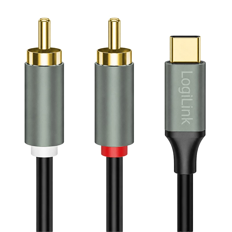 LogiLink CUA0140 USB 2.0 Type-C uz 2x RCA kabelis, stereo audio, alumīnija, melns/sudrabains, 1 m