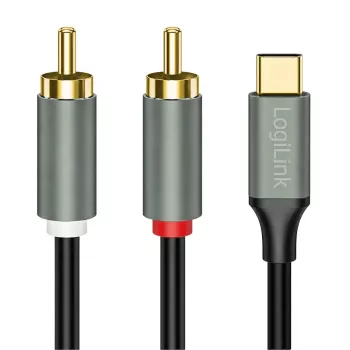LogiLink CUA0141 USB 2.0 Type-C uz 2x RCA kabelis, stereo audio, alumīnija, melns/sudrabains, 1,5 m