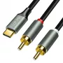 LogiLink CUA0142 USB 2.0 Type-C uz 2x RCA kabelis, stereo audio, alumīnija, melns/sudrabains, 2 m