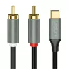 LogiLink CUA0142 USB 2.0 Type-C uz 2x RCA kabelis, stereo audio, alumīnija, melns/sudrabains, 2 m