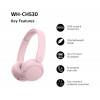 Sony WH-CH530 Bluetooth austiņas ar mikrofonu, novietojamas uz ausīm, trokšņu samazināšana, rozā