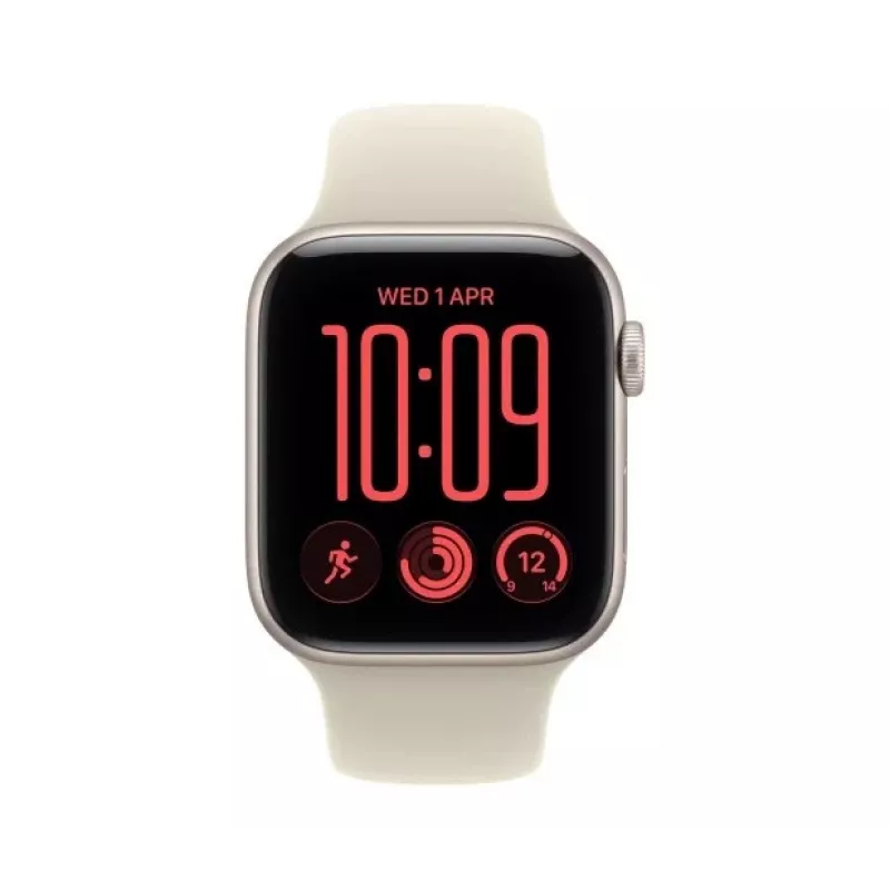 Apple Watch SE 3 viedpulkstenis ar GPS + Cellular, 44 mm, zvaigžņu gaismas krāsas alumīnija korpuss, smilšu krāsas sporta siksniņa S/M