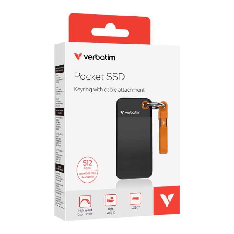 Verbatim Pocket 32285 portatīvais SSD, 512 GB, USB 3.2 Type-C, melns/oranžs