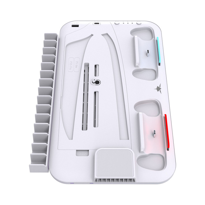 White Shark KIMURA PRO PS5 dzesēšanas statīvs ar 2 pultu uzlādes stacijām, balts