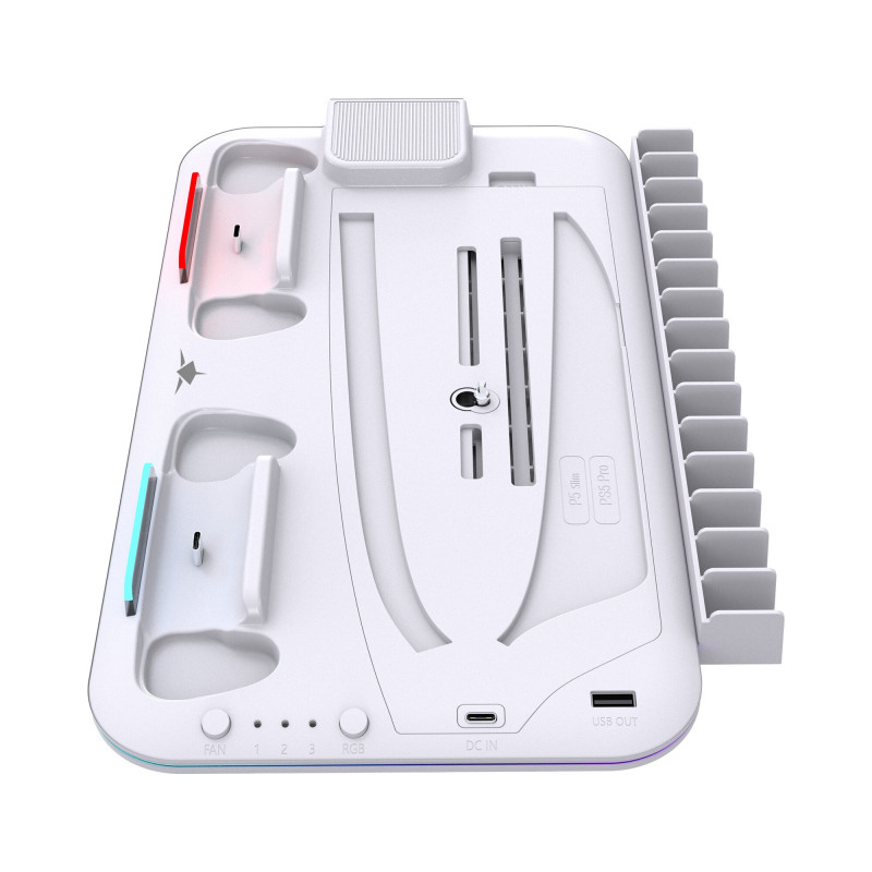 White Shark KIMURA PRO PS5 dzesēšanas statīvs ar 2 pultu uzlādes stacijām, balts