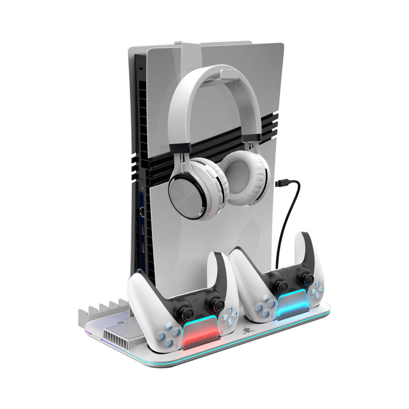 White Shark KIMURA PRO PS5 dzesēšanas statīvs ar 2 pultu uzlādes stacijām, balts