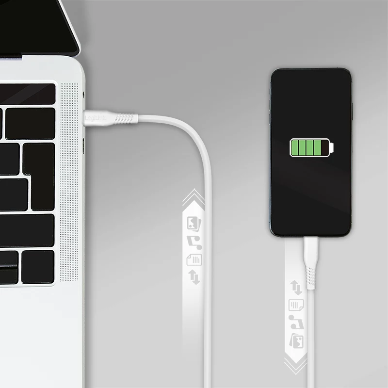 LogiLink CU0244 USB 2.0 vads USB-C–Micro-USB, 480 Mbps, 12 W, balts, 2 m