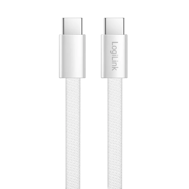 LogiLink CU0445 USB 2.0 plakans vads USB-C–USB-C, pīts, 480 Mbps, 60 W, balts, 1 m