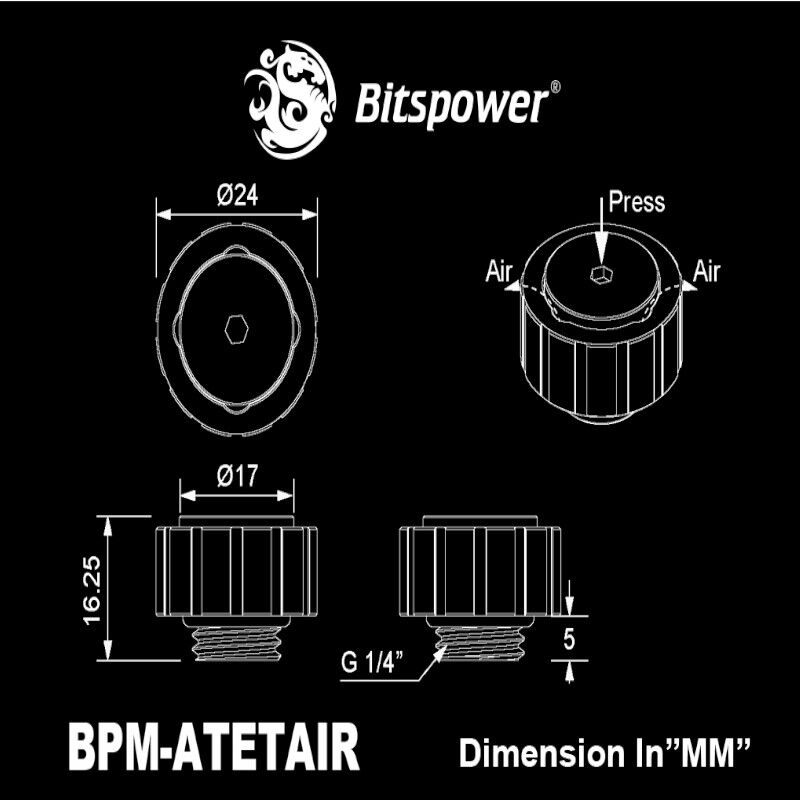 Bitspower Artemis BPM-ATETAIR-SL manuāla gaisa izlaide, G1/4″ ārējā vītne, sudraba smilšstrūklojums