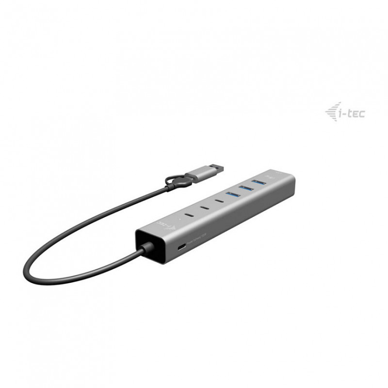 i-tec CAHUBMETAL6LANPD USB-C/USB-A metāla sadalītājs, 6 porti, Gigabit LAN, Power Delivery 85 W, sudrabains