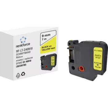 Renkforce RF-LT-D40918 uzlīmju lente, aizvieto DYMO D1 40918, 9 mm, dzeltena ar melnu druku, 7 m