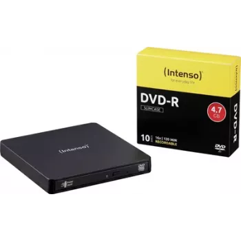 Intenso komplekts ar ārējo DVD ierakstītāju, Micro-USB B (USB 3.2 Gen 1), mazumtirdzniecības iepakojums, melns