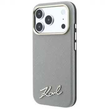 Karl Lagerfeld Saffiano Small Script Metal Logo MagSafe aizsargvāciņš iPhone 18 Pro / 17 Pro, bēšs
