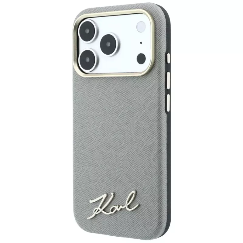 Karl Lagerfeld Saffiano Small Script Metal Logo MagSafe aizsargvāciņš iPhone 18 Pro / 17 Pro, bēšs
