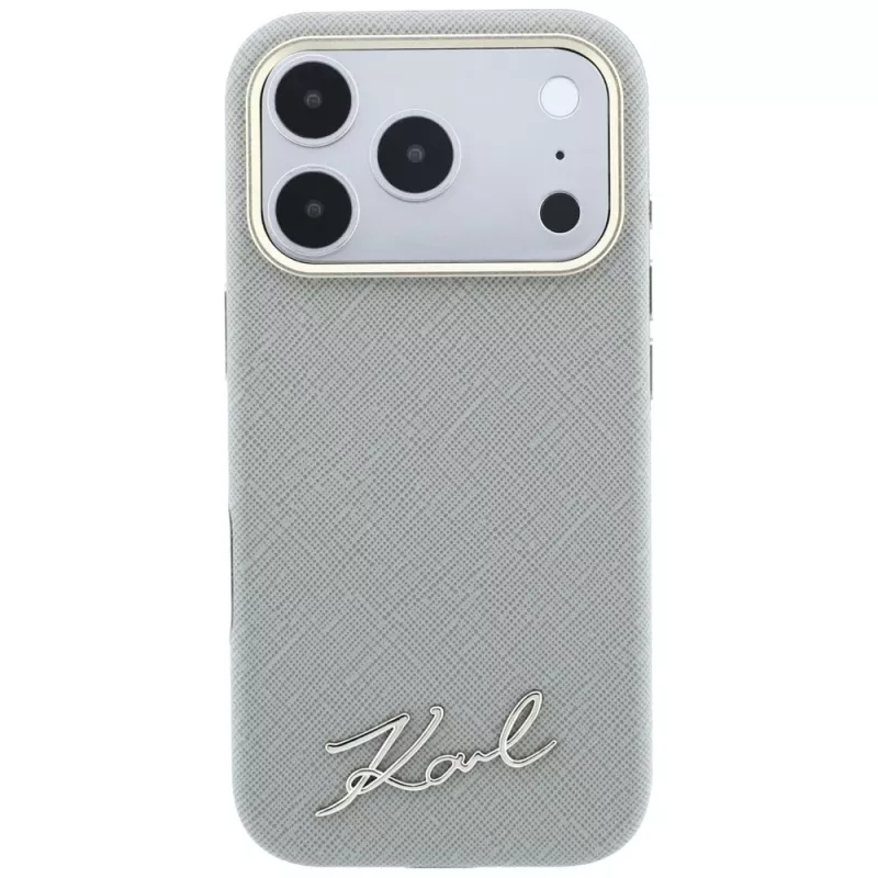 Karl Lagerfeld Saffiano Small Script Metal Logo MagSafe aizsargvāciņš iPhone 18 Pro / 17 Pro, bēšs