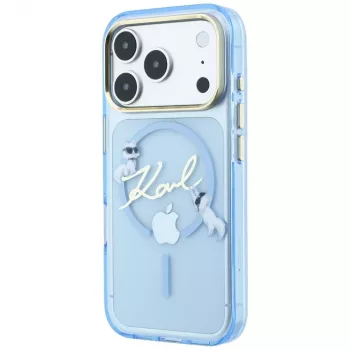 Karl Lagerfeld Script Logo MagSafe aizsargvāciņš iPhone 18 Pro / 17 Pro, gaiši zils