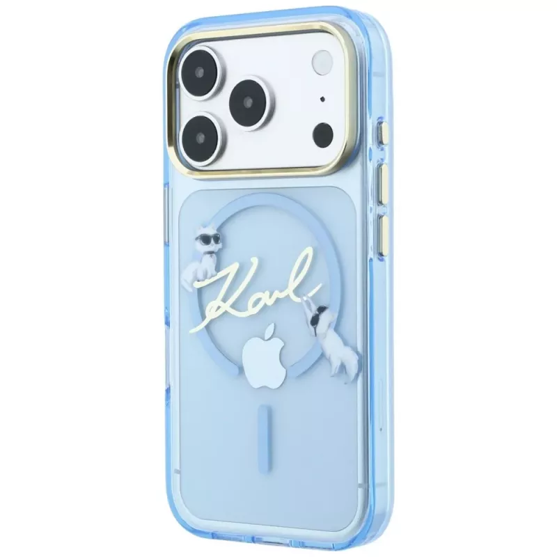 Karl Lagerfeld Script Logo MagSafe aizsargvāciņš iPhone 18 Pro / 17 Pro, gaiši zils